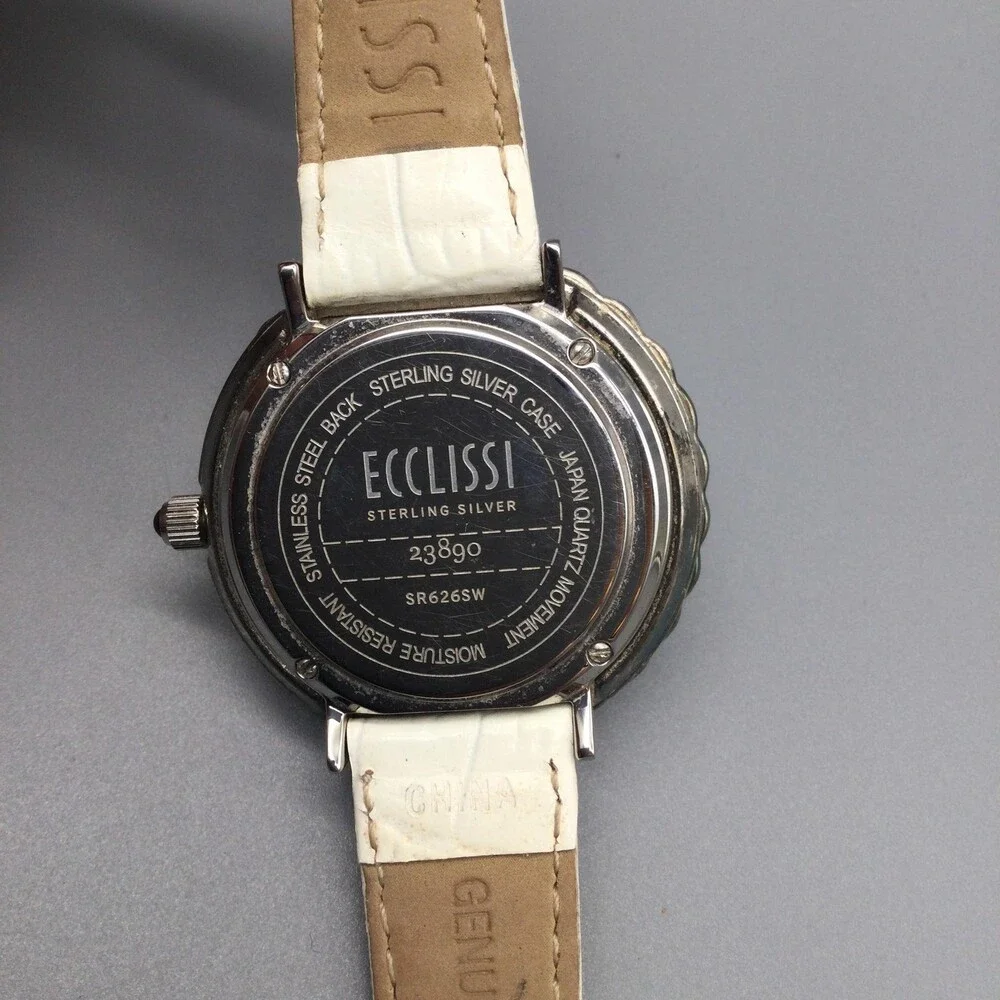 Ecclissi Womens Watch 37mm Sterling Silver MOP Dial Leather 23890 New Battery